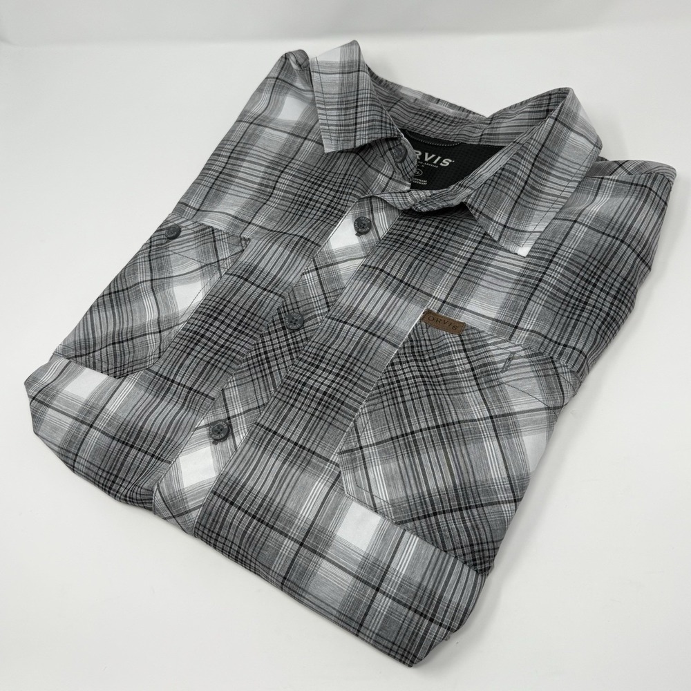 Orvis Classic Collection Lg Button-Up Pocket SS Plaid Outdoor Shirt XXL Gray